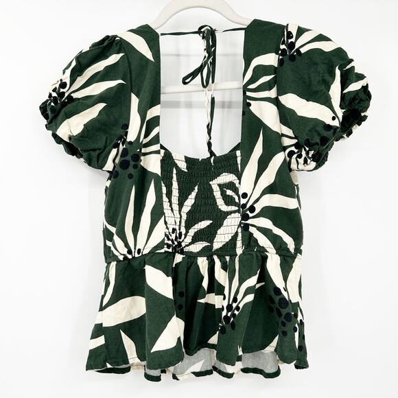 Francescas Mi Ami Nina Linen Blend Twist Front Tropical Floral Peplum‎ Blouse M - Picture 10 of 10